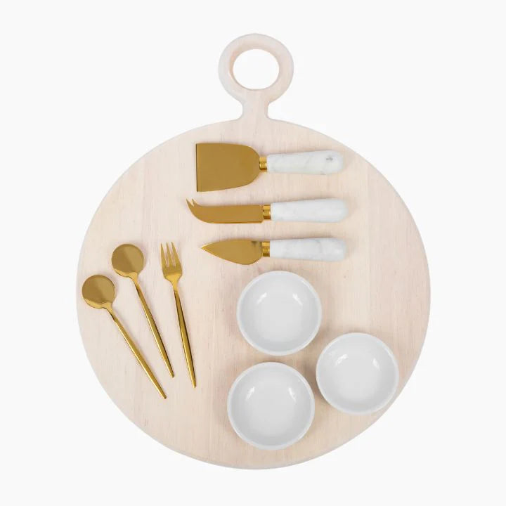 The Bamboo Abode - Signature Charcuterie Board Set, White-Washed